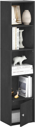Furinno LUDER Book Shelf, 5-Tier Modern Bookshelf, Bookcase with 1 Door Storage Cabinet, 9.3 x 12 x 52, for Organization and Storage, for Living Room, Bedroom, Home Office, Blackwood