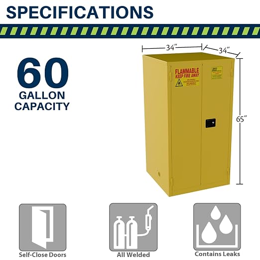 Jamco 60 Gallon Steel Flammable Safety Cabinet, Self-Closing Doors, Yellow | All-Welded Double-Wall Steel Flammable Storage Cabinet, Lockable Doors, 34"W X 34"D X 65"H, Osha & Fm Certified, Made In Usa