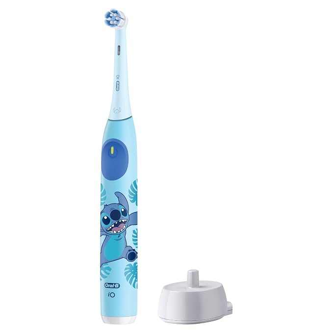 Oral-B iO Kids Rechargeable Electric Toothbrush, Stitch with 1 Brush Head - Automatic Pressure Sensor - 3 Cleaning Settings - 2 Min Music Timer - 28 Day Battery Life