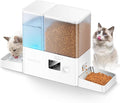 Automatic Cat Feeder & Water Dispenser,Button Customizable Feeding | 2 in 1 Feeding Drinking Water/5L Food Feeder,3.5L Water Fountain/Stainless Steel Bowls/Detachable Clean/White