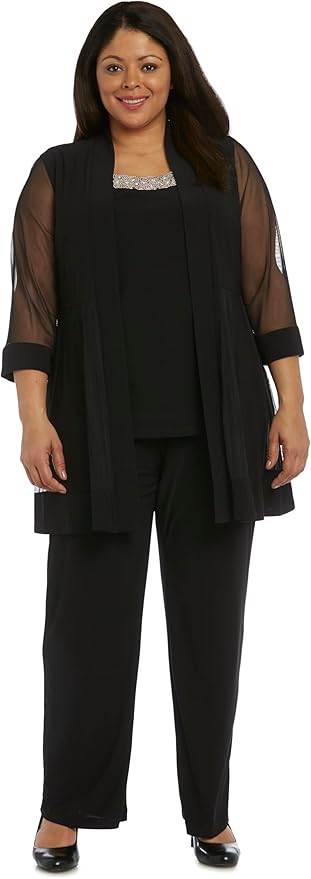 R&M Richards Women's Beaded Neck 2 Piece Pant Set