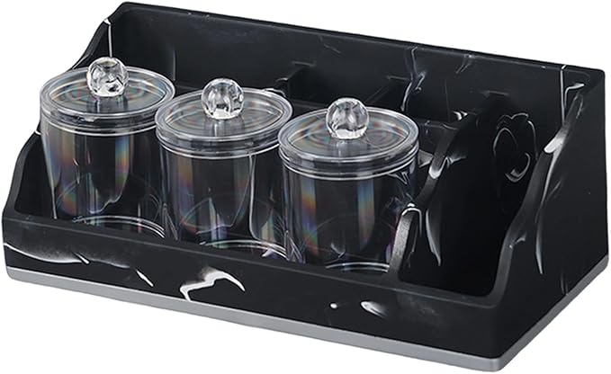 Bathroom Counter Organizer Toothbrush Holder Durability Home Use 5 Compartments Resin with 3 Qtip Holder Toothbrush Organizer (Black)