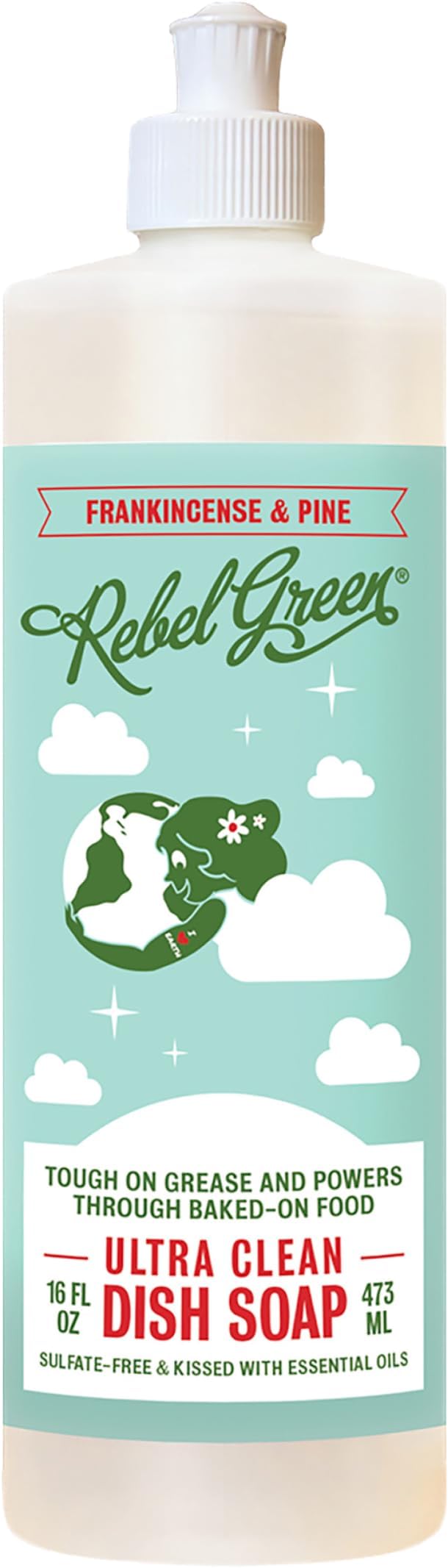 Rebel Green Super Deluxe Dish Soap - Plant-Based Sustainable Dishwashing Soap - Frankincense & Pine Scent - 16 fl oz - 1 Pack