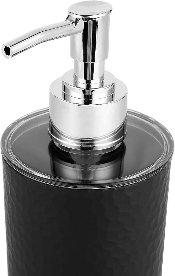 Bathroom Accessories Set of 3, Toothbrush Holder, Liquid Soap Dispenser & Tray, Unbreakable Plastic Organizer for Sink & Bathroom Essentials, Handwash, Sanitizer, Shampoo, Lotion (Black)