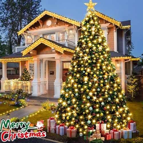 KNONEW 197FT 500 LED Christmas Lights Outdoor String Lights 8 Modes & Memory Fairy Light Plug in Waterproof LED String Lights for Xmas Yard Tree Wedding Party Holiday Decorations (Warm White)