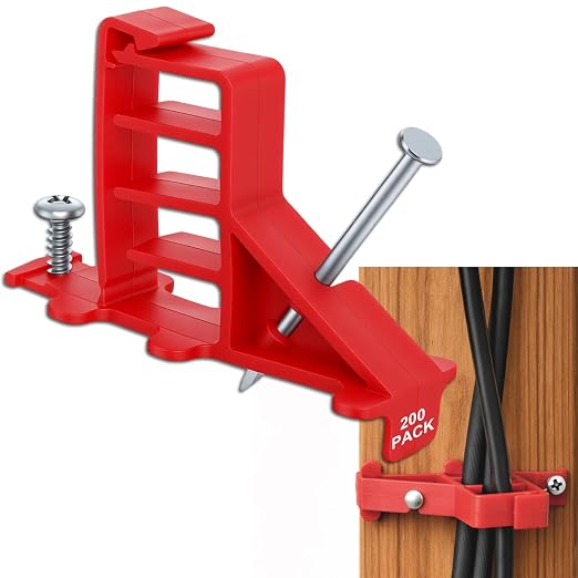 200 Pcs Multi-Cable Staple, Cable Stackers Electrical Wire Stackers, Secures Cable Staples Clips with Steel Nails Suitable Most Cables (Red)
