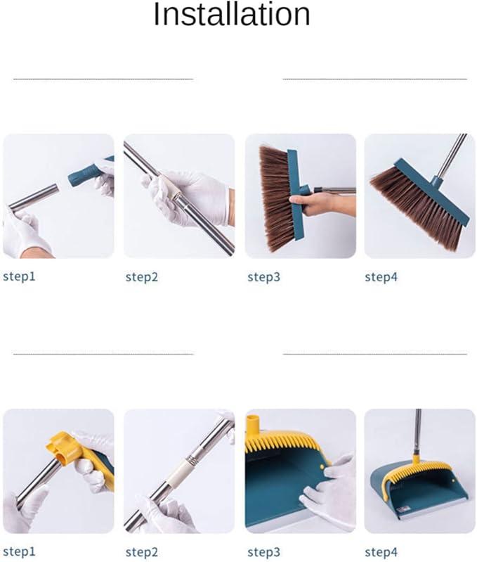 Broom and Dustpan Set - Upright Standing Dust Pan and Broom Combo for Easy Sweeping - Easy Assembly Great Use for Home Kitchen Room Office Lobby,Blue