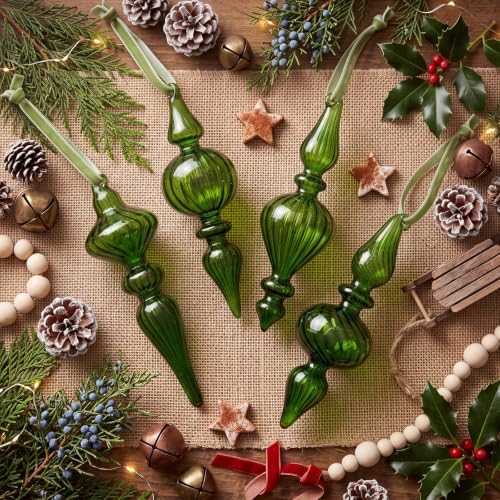 12 Pcs Vintage Glass Finial Christmas Ornaments, Green