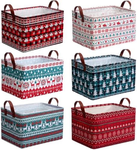 CHENGU 6 Pack Christmas Basket Collapsible Retro Christmas Storage Bin