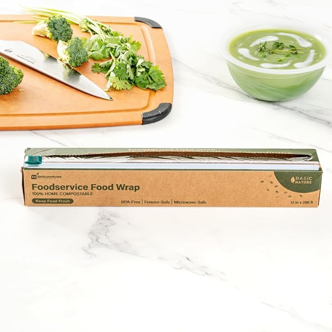 Restaurantware Basic Nature 12" x 200' Food Wrap 1 Microwavable Cling Wrap - With Built-In Slide Cutter Freezable Clear Plastic Kitchen Food Wrap Durable For Restaurant Cafes And Delis