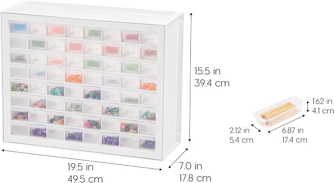 IRIS USA 64-Drawer Screw Organizer, Made in USA, Storage Chest for Charms, Beads, Craft, Scrapbook & Hobby Supplies, Hardware, Screws, Nuts & Bolts, Garage Tools, Teacher Toolbox, White