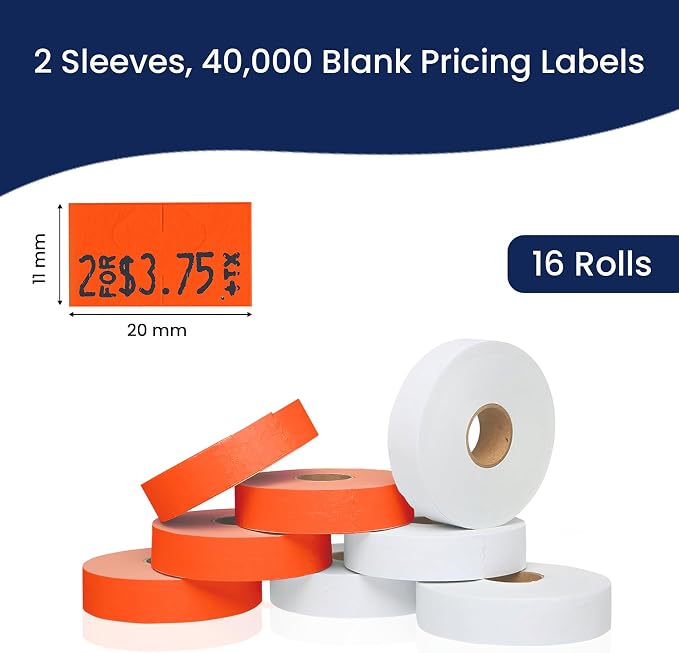 Pricing Labels for Monarch 1131 White and Fluorescent Red - 1 White & Red Sleeve - 40,000 Labels w/ 16 Rolls Value Combo Pack, 2 Sleeves - Made in USA