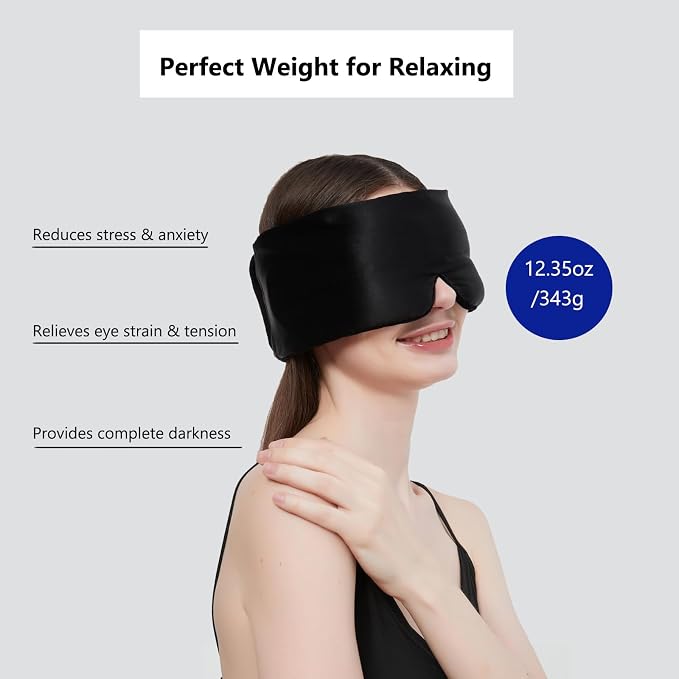 ALASKA BEAR Weighted Silk Eye Mask for Sleeping, Microwavable Beads Filled | Heavy Facemask, Wraparound Style, Wide Headband and Large Ear Coverage, Compression
