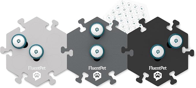 FluentPet Speak Up! Get Started Kit with Clearer Upward-Facing Sound - 6 Recordable Buttons for Dogs & 3 Grey HexTiles | Dog & Cat Communication Buttons Set | with Batteries