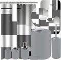 Lnond Grey Bathroom Set, 22-Piece Orange Geometry Bathroom Decor Set with with Shower Curtain and Rugs, Trash Can, Toilet Brush Holder Set & Soap Dispenser