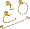 4 Pcs Gold Bathroom Hardware Set - Brushed Brass Gold Bathroom Accessories Kit, Stainless Steel Wall Mounted 23.6 Inch Towel Bar | Towel Hook | Toilet Paper Holder | Hand Towel Holder