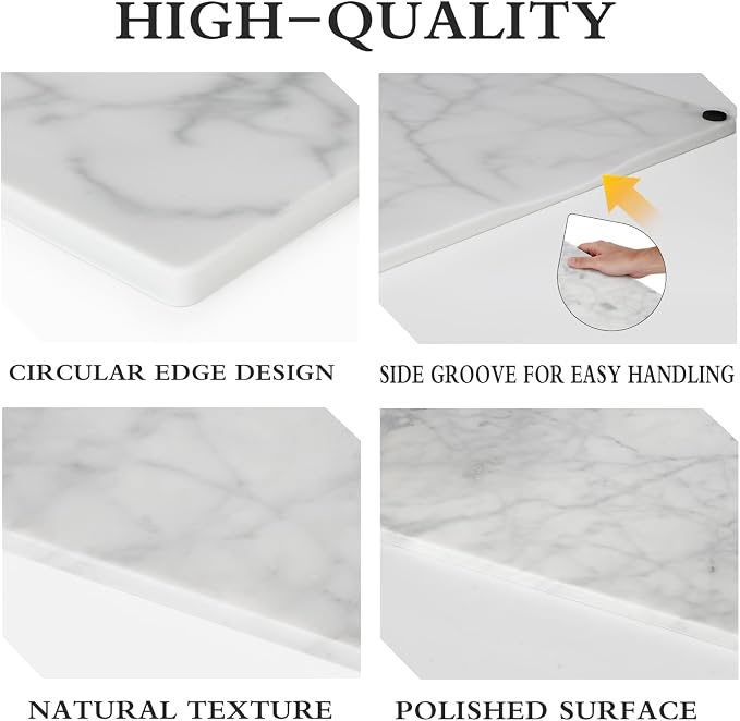 Marble Cutting Board for Kitchen 20×16 Inch Italian Carrara White | Natural stone, 0.59" thick, non-slip feet, stay cool for dough/butter, ideal for pastry, cheese, charcuterie, pizza, bread