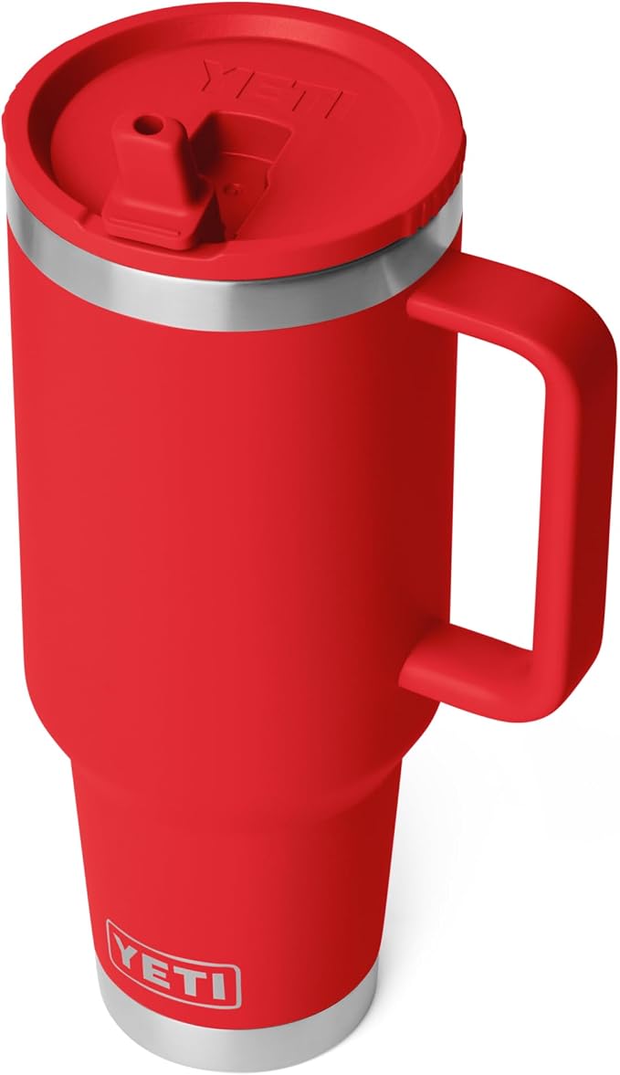 YETI Rambler 40 oz Travel Mug with Flip Straw Lid – Stainless Steel, Vacuum Insulated, Leakproof, Cup Holder Friendly, Rescue Red