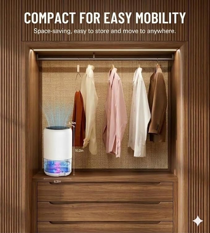 Dehumidifier for Bathroom Bedroom Closet and RV, Portable Small Space Moisture Absorber with Automatic Tank Shut-Off, Mini Dehumidifier for Humidity Reduction and Fresher Environments