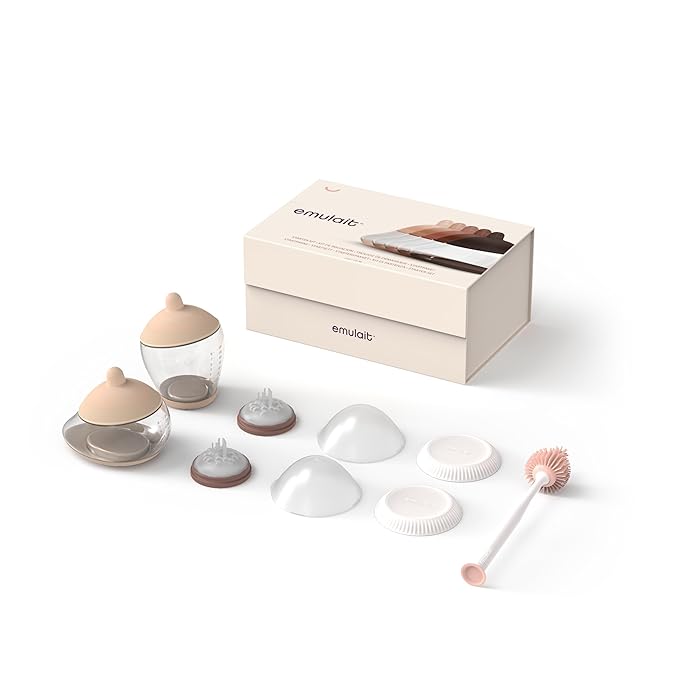 Emulait Baby Bottle Starter Kit Includes 2 Bottles 2 Nipples 2 Caps 2 Lids 2 Responsive Flow Valves, Cleaning Brush - Fair - Shape 1-RFV