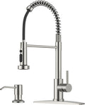 FORIOUS Kitchen Faucet with Soap Dispenser, Stainless Steel Kitchen Sink Faucet with Pull Down Sprayer Burhsed Nickel Single Handle Modern Spring Commercial for Laundry Room RV Camp Bar Farmhouse