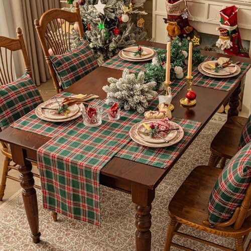 Softalker Christmas Checkered Tartan Table Runner, Green, 13 x 48 Inch