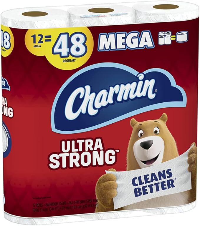 Charmin Ultra Strong Toilet Paper, 12 Mega Rolls = 48 Regular Rolls, 12 Count