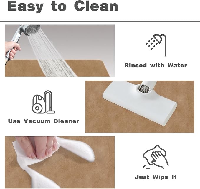 TYUU Bathroom Mat Quick Dry, Bathroom Rugs Non Slip Washable Thin Absorbent Bath Mat Fits Under Door Bathroom Floor Mat Perfect for Bath, Shower, or Sink 17"x59" Camel