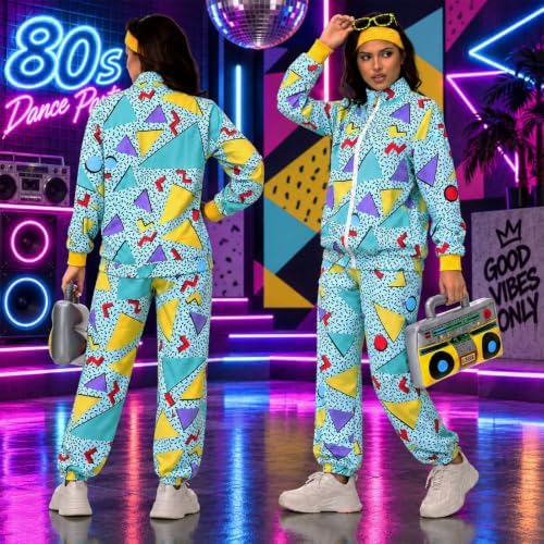 Men's 80s Outfit, Neon Retro Tracksuit for Halloween Party Costume