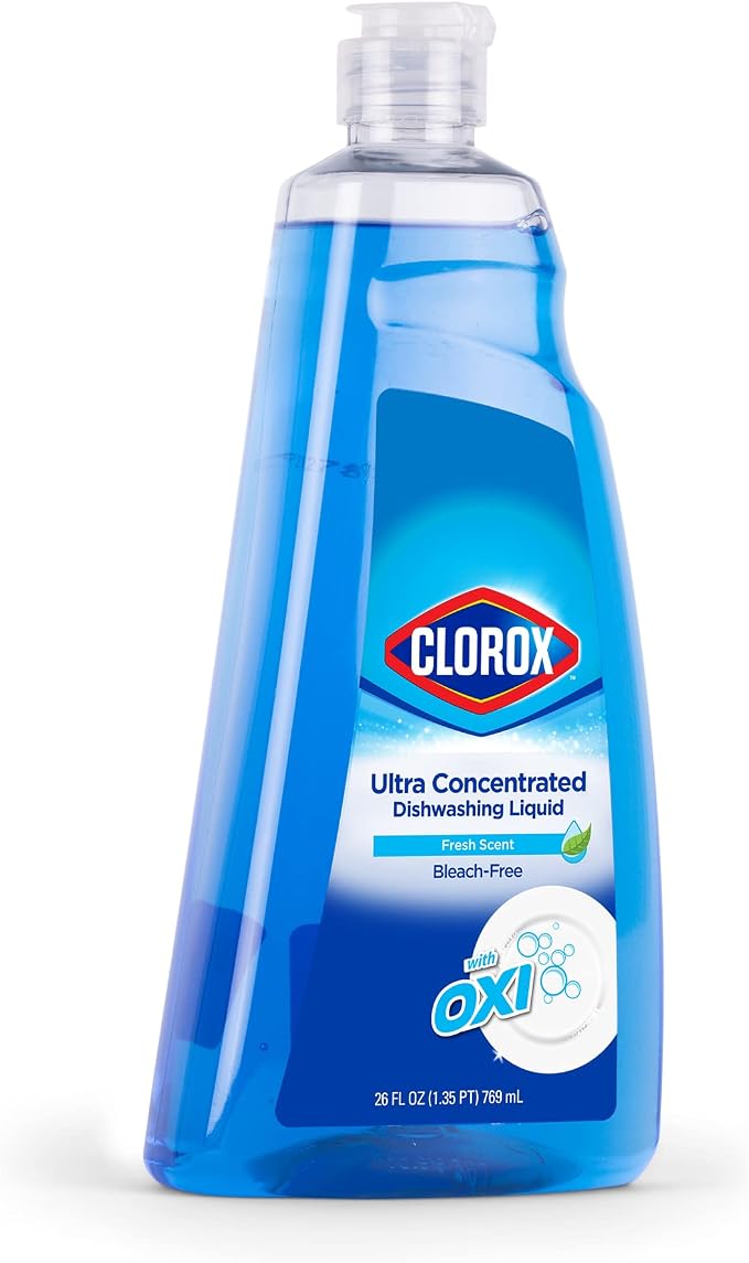 Clorox Ultra Concentrated Liquid Dish Soap with OXI, Fresh Scent - Bleach-Free Dermatologist Tested Dishwashing Detergent That Powers Through Grease and Lifts Stains, 26 Fl Oz
