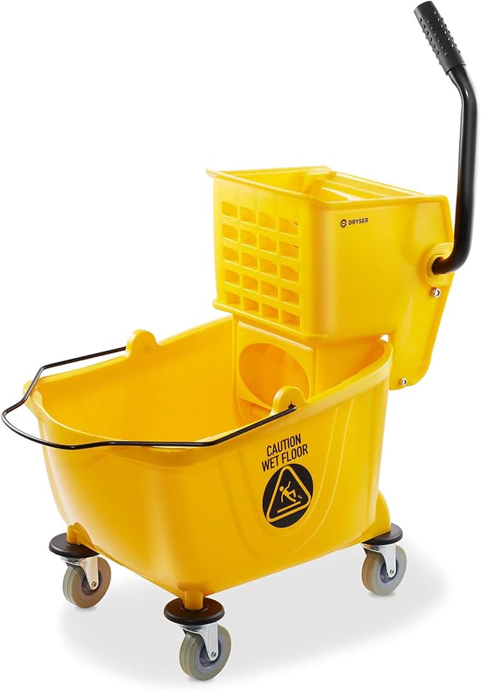 Dryser Commercial Mop Bucket with Side Press Wringer, 26 Quart, Yellow