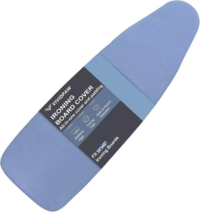 VividPaw 14x42 Inch Over-The-Door Ironing Board Cover with User-Friendly Design, Heavy-Duty Padding, Adjustable Elastic Drawstring and Fasteners - Replacement Iron Board Cover