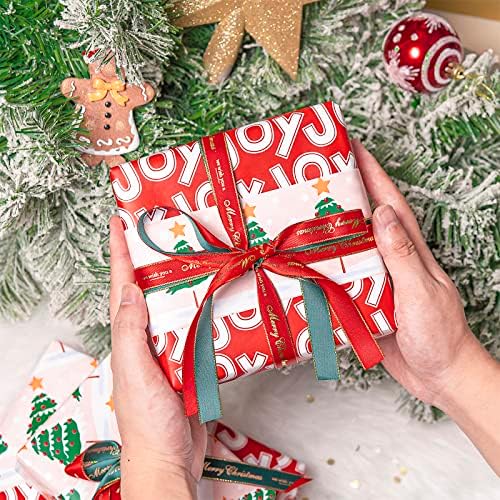 WRAPAHOLIC 30 Inch Jumbo Reversible Christmas Wrapping Paper - 30 Inch x 100 Feet Jumbo Roll Christmas Tree Wrapping Paper with Joy Lettering Perfect for Holiday, Party, Celebration