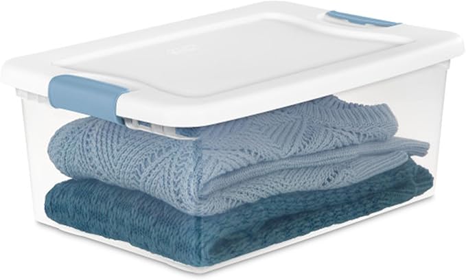 Sterilite 12-Pack Latching Box, Under Bed Storage Bins with Lids, Clear Plastic, 15 Quart - Heavy-Duty Organizing Containers for Closet, Bathroom, and Office