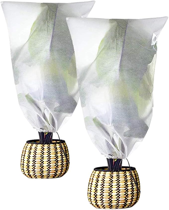 Agfabric Plant Covers Freeze Protection H30 xW60 0.9oz Plant Frost Protection Covers Drawstring Bags Winter Frost Pests Protection,White,2 Pack