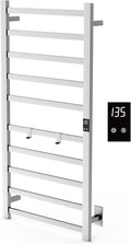 Topdattion Electric Towel Warmer | Super Thin | with Timer & Temperature Multi-Level Adjustments | Hardwired & Plug-in | 10 Bar Brushed Finish