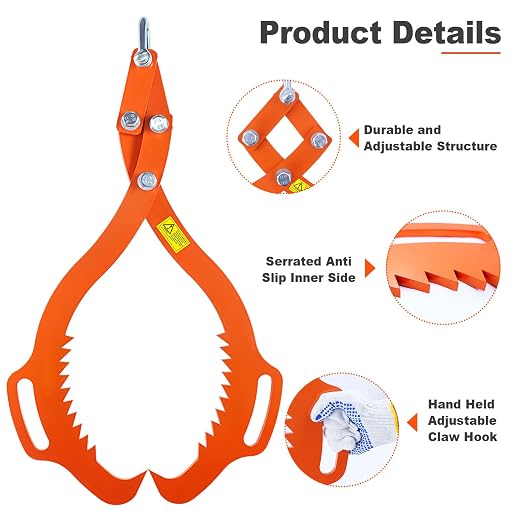 21 Inch Log Lifting Tongs, 2 Serrated Claw Hook Grapple Timber Claw | Heavy Duty Log Grapple, Swivel Logging Tongs, Lumber Skidding, Grapple Timber Tool for Tractors, Trucks, ATVs