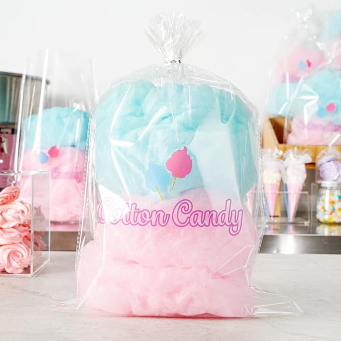 Bag Tek 12 x 18 Inch Bags For Cotton Candys, 100 Greaseproof Cottons Candy Bags - Hot & Cold Friendly, Freezable, Clear PE Plastic Cotton Candy Favor Bag, For Favors Or Goodie Bags - Restaurantware