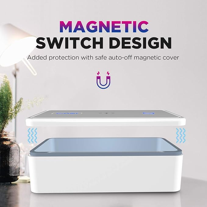 UV light Sanitizer Box, phone sanitizer with wireless charging, ultra-powerful 8 UV-C Sterilizer machine for Phone Toothbrush Nail Tools Jewelry and more