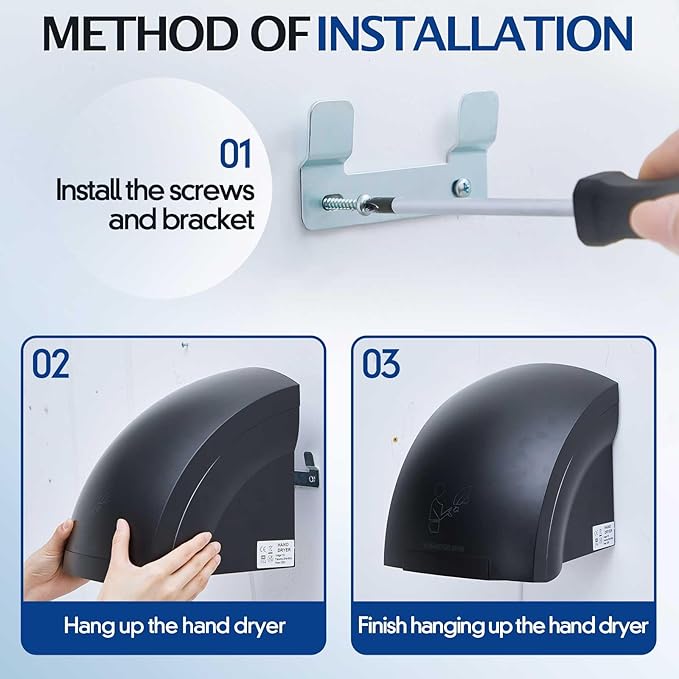 Rossesay 1 Pcs Electric Hand Dryer Commercial Compact Air Wiper Automatic Hand Air Dryer for Dry Machine Wall Business Home Household Restroom Office Mall, 110v,1200W (Black)