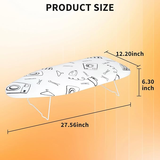 Small Ironing Board, 28"x12" Foldable Legs & Portable, 4 Layer | Tabletop Ironing Board with 4 Layer Heat Resistant Cover & Pad for Home, Apartment, Dorm, Hotel, White