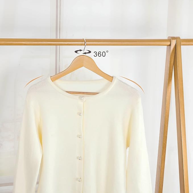 TOPIA HANGER Wooden Coat Hanger 20 Pack, Natural Wood Suit Hangers with Non Slip Pants Bar, 360° Swivel Hook and Shoulder Notches for Camisole, Jacket, Pants, Smooth Finish-CT34N20