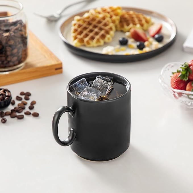 vancasso Porcelain Coffee Mugs Set of 6, 12 Oz Black Coffee Cups for Latte, Cappuccino, Tea & Hot Cocoa, Sleek Modern Café Style for Home, Office & Coffee Bar, Microwave & Dishwasher Safe