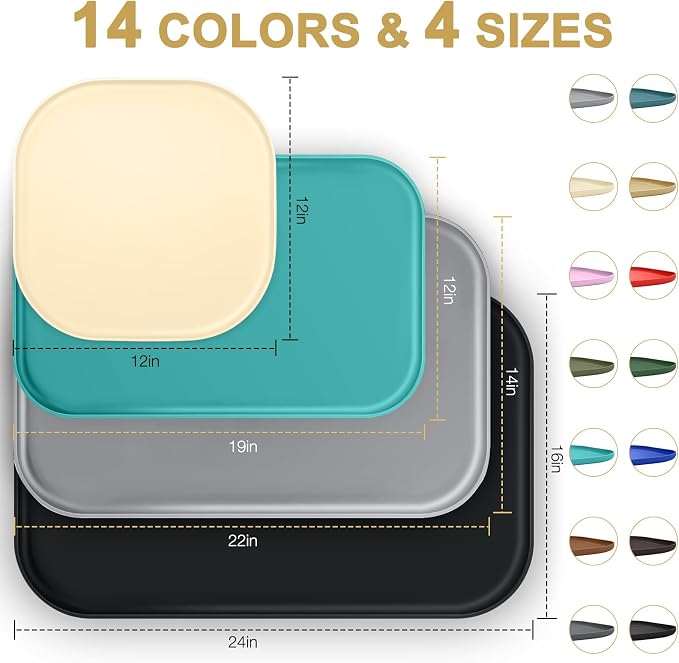SMILOOL Silicone Pet Food Mat with Raised Edge for Food and Water Bowl, Dog Feeding Mats, Cat Food Trays for Floor Waterproof, Rubber Tray for Dogs and Cats, 22 x 14 x 0.8 White Sand(Yellow Cast)