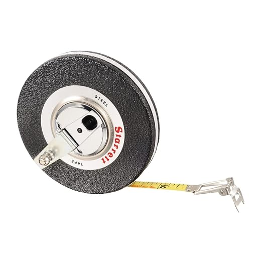 Starrett Closed Reel Long Line Tape with Nylon Rollers, Rewind Mechanism, and Folding Hook Ring - 50' Length, 3/8" Width, 1/8" Graduation, L1 Graduation Style Number - 530-50