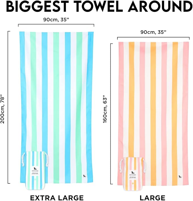 Dock & Bay Beach Towel - Quick Dry, Sand Free - Compact, Lightweight - 100% Recycled - Includes Bag - Summer - Unicorn Waves - Extra Large (200x90cm, 78x35)
