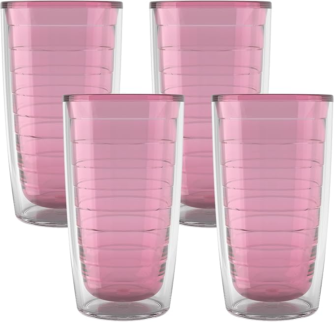 Tervis Clear & Colorful Tabletop Made in USA Double Walled Insulated Tumbler Travel Cup Keeps Drinks Cold & Hot, 16oz - 4pk, Pink Sand | Made in USA, Double-wall Insulated, Shatterproof, BPA-Free, Dishwasher Safe, Fits Most Cupholders, Great to Gift, S...