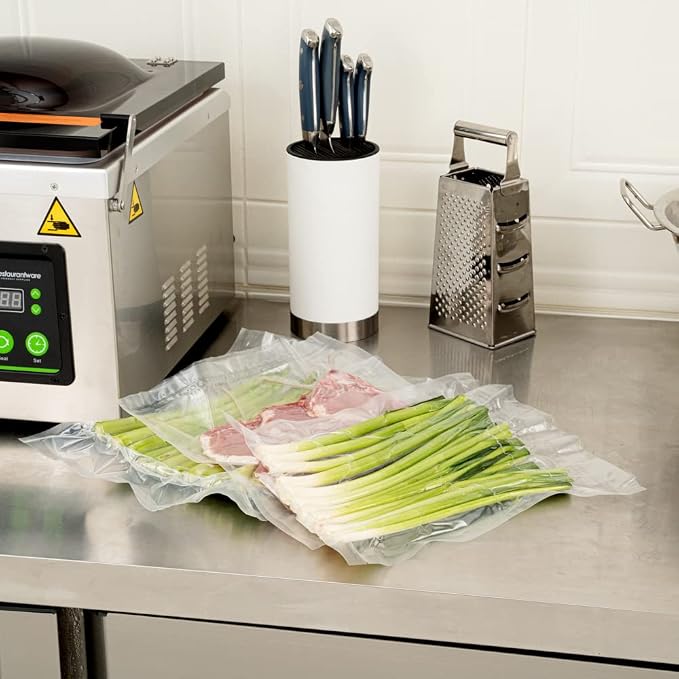 Restaurantware Vacuum Sealer Bags 14 x 12 Inch Pack of 100 Clear Plastic Disposable Storage Bags, Vacuum Sealer Carriers for Food Storage Microwavable, Freezable, Zipper Closure, Sous Vide Cooking