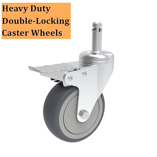 RILIDRI 5-Inch Swivel Stem Caster, 7/16-Inch Stem Diameter Rubber Wheel, Heavy Duty TPR Thermoplastic Rubber Replacement Wheels, 225-lb per Wheel- 4 Pack(2 Brakes 2 Swivel)