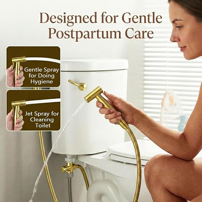 BARROCK Handheld Bidet Sprayer for Toilet, Stainless Steel Metal Made Baby Cloth Diaper Spraying Kit, Bathroom Toilet Bidet Attachment Set for Bathing Pets and Feminine Hygiene, Brushed Brass Gold